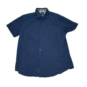 Ricky Singh Shirt Mens Large Slim Fit Blue Short Sleeve Button Front Casual